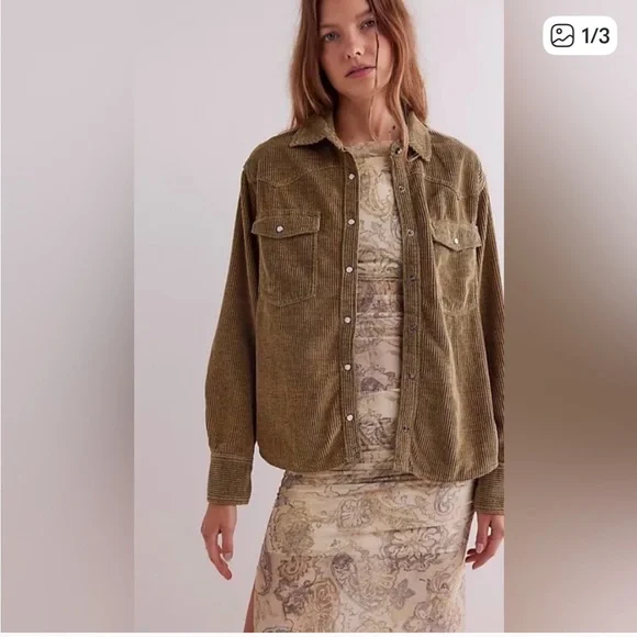 FREE PEOPLE WE THE FREE HIDEAWAY CORDUROY BUTTON DOWN SHIRT XS - Picture 2 of 3